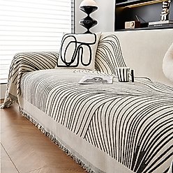 Slashop Reversible Jacquard Couch Cover, Gray Lines, 90 x 134-in