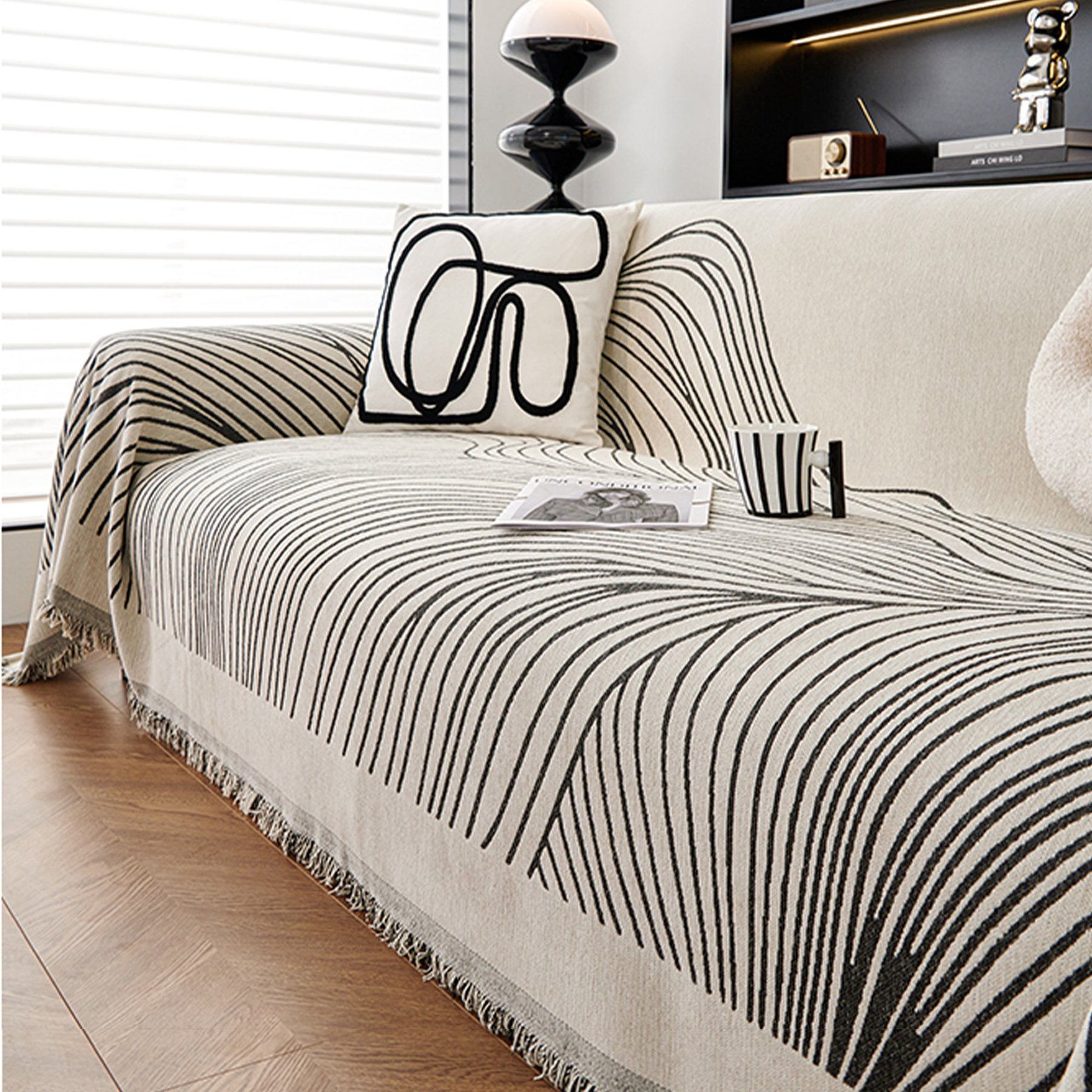 Slashop Reversible Jacquard Couch Cover, Gray Lines, 71 x 90-in