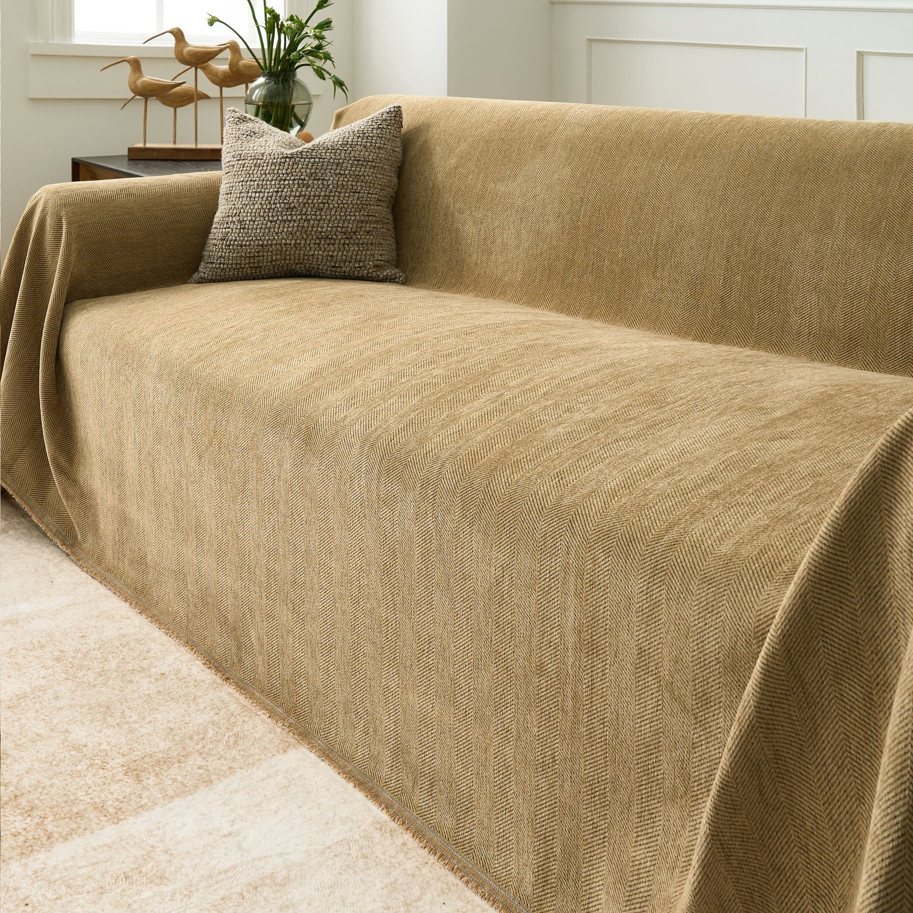 Slashop Durable Pet Friendly Herringbone Couch Cover, Golden Sandstone, 71 x 90-in