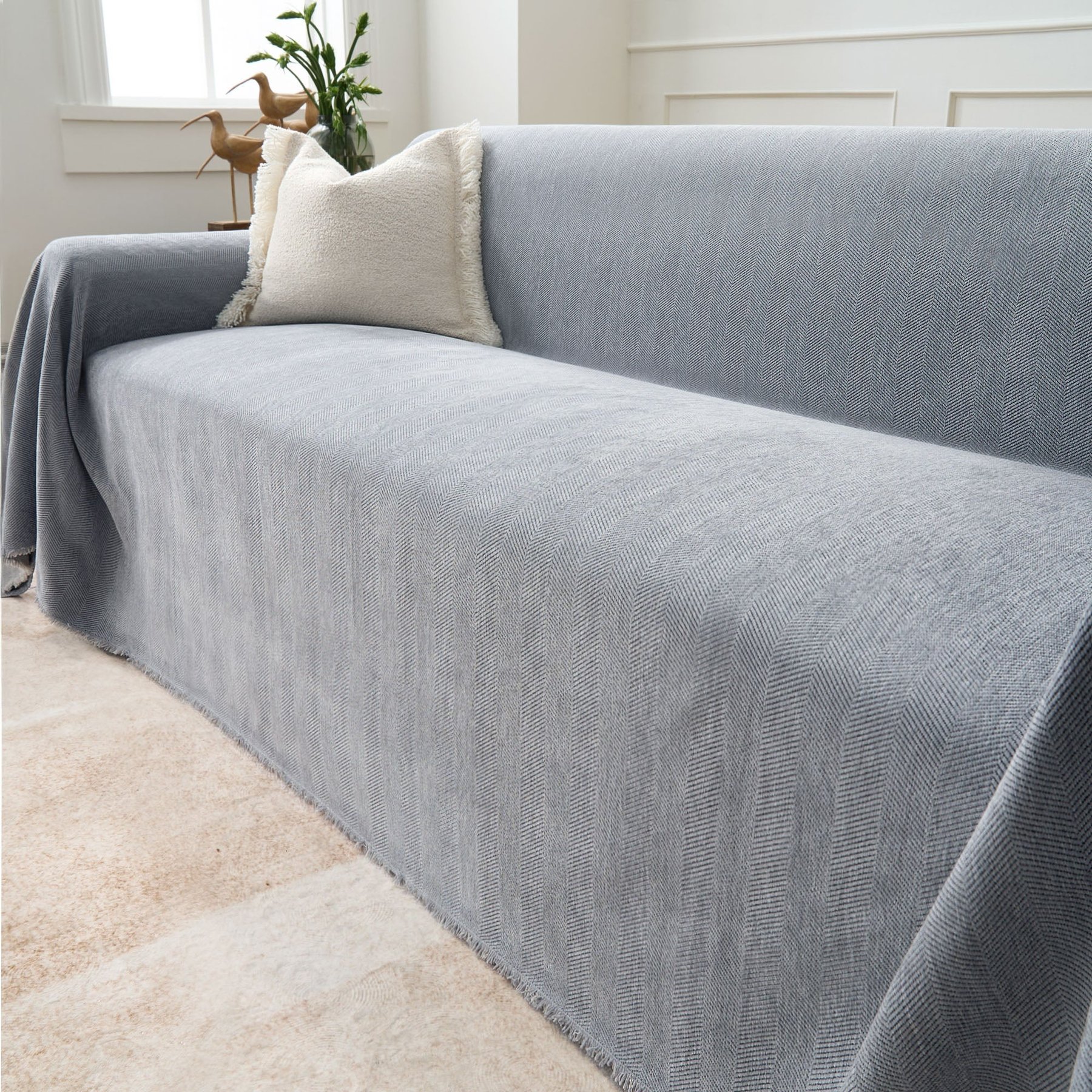 Slashop Durable Pet Friendly Herringbone Couch Cover, Nevada Gray, 71 x 90-in