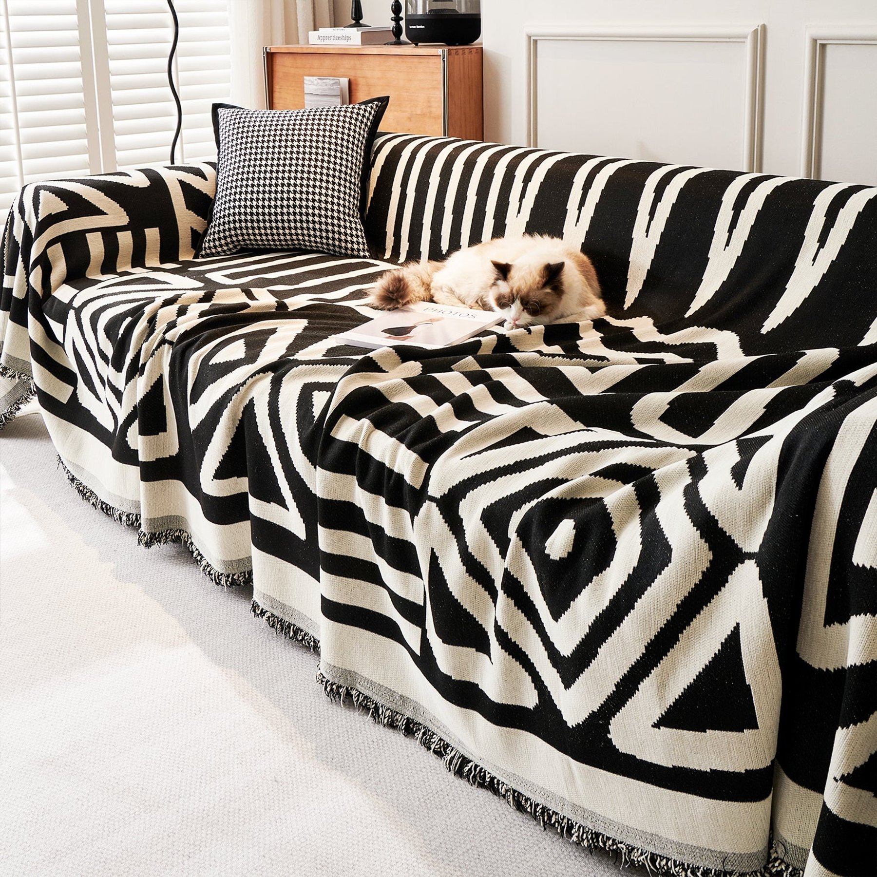 Slashop Geometric Boho Style Couch Cover, Black Bohemian, 90 x 134-in