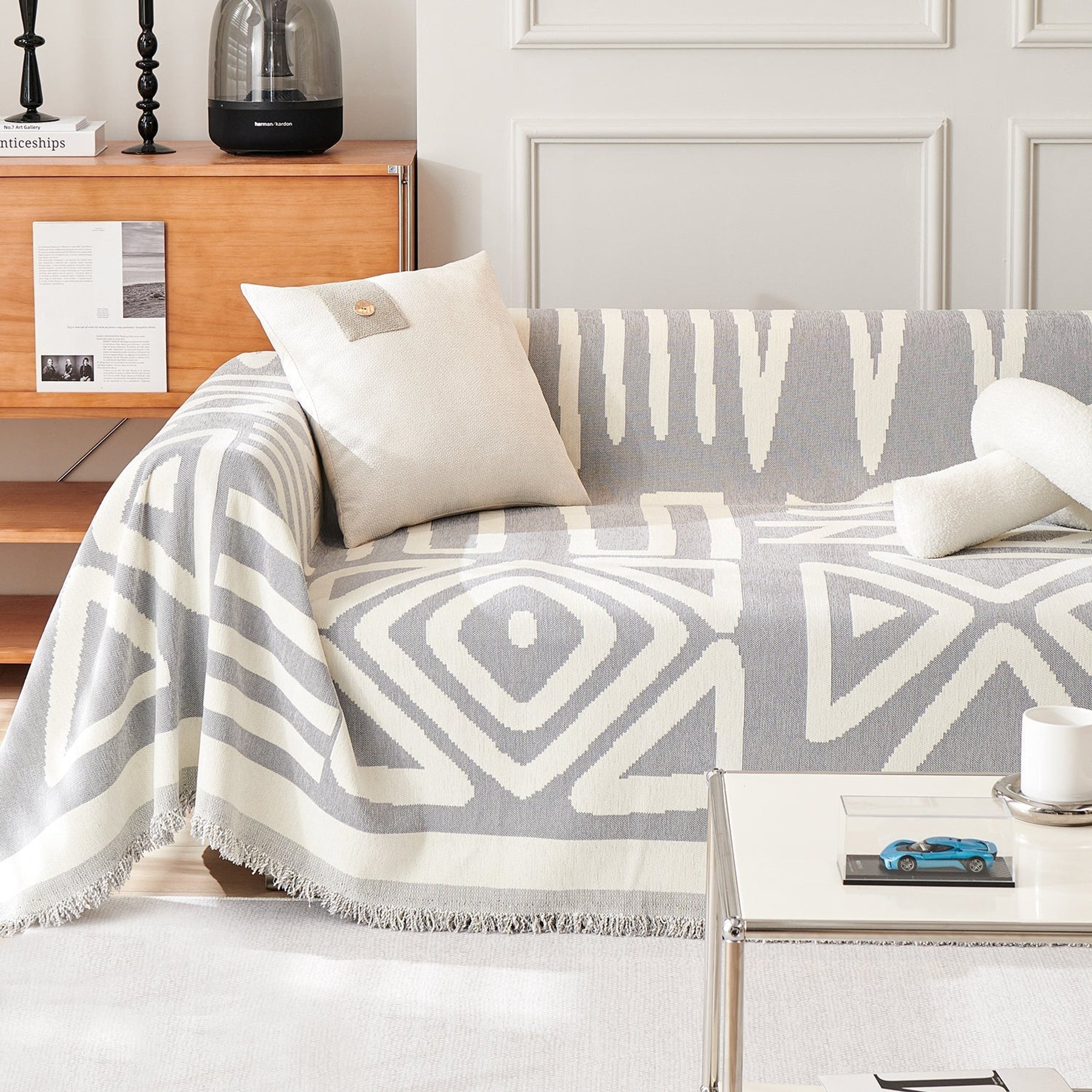 Slashop Geometric Boho Style Couch Cover, Grey Bohemian, 71 x 134-in
