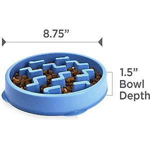 Outward Hound Fun Feeder Slow Feeder Dog Bowl, Blue, 2-cup