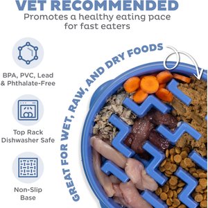 Outward Hound Fun Feeder Slow Feeder Dog Bowl, Blue, 4-cup