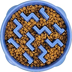 Outward Hound Fun Feeder Slow Feeder Dog Bowl, Blue, 4-cup