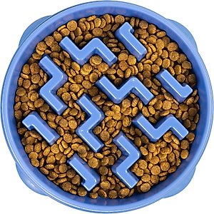 Outward Hound Fun Feeder Slow Feeder Dog Bowl, Blue, 4-cup