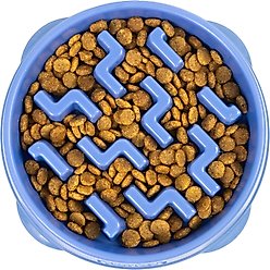 Outward Hound Fun Feeder Slow Feeder Dog Bowl, Blue, 2-cup