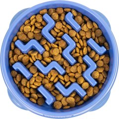 Outward Hound Fun Feeder Slow Feeder Dog Bowl, Blue, 2-cup