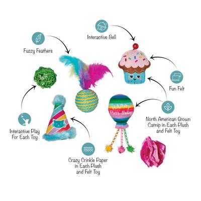 Show full view: Fringe Studio Happy Purrthday Cat Toy, Multi, Set of 6 slide 2 of 4