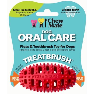 Chewmate Chewmate Natural Rubber Treatbrush Oral Care Football Dog Toothbrush, Small