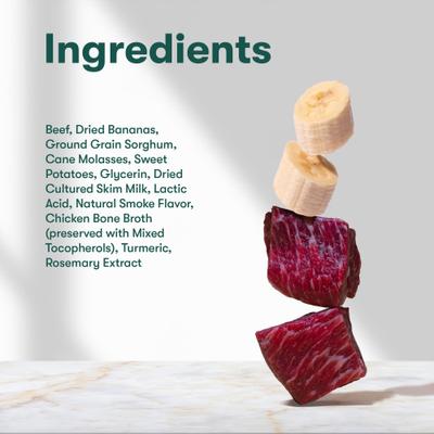 Show full view: Jinx Beef & Bananas Soft & Chewy Dog Treats, 4-oz bag, 4 count slide 4 of 8