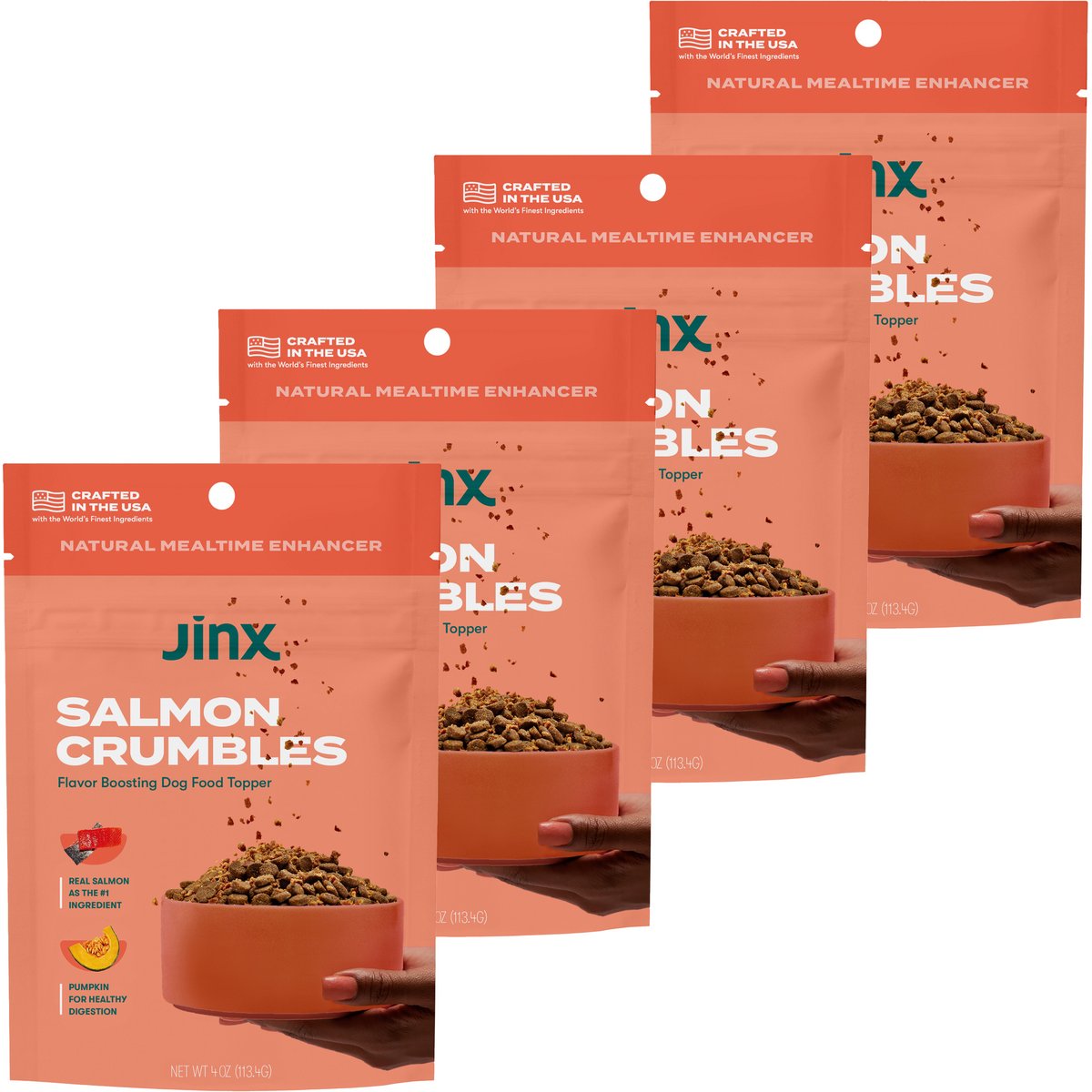 Jinx Salmon Crumbles High-Protein Dry Dog Food Topper, 16-oz bundle