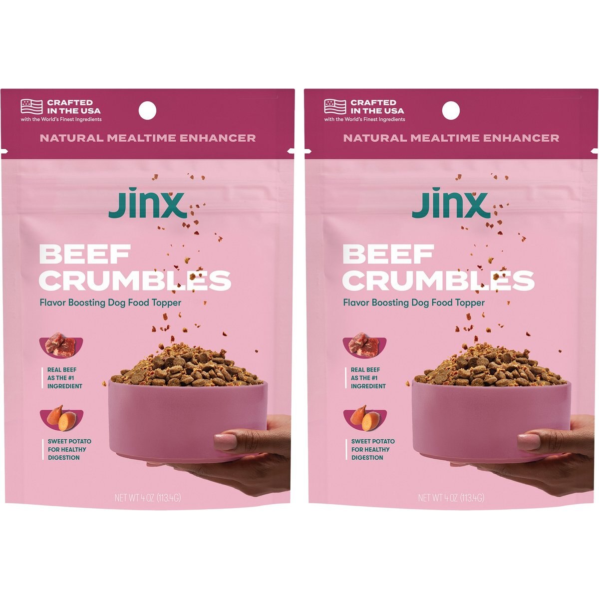 Jinx Beef Crumbles High-Protein Dry Dog Food Topper, 8-oz bundle