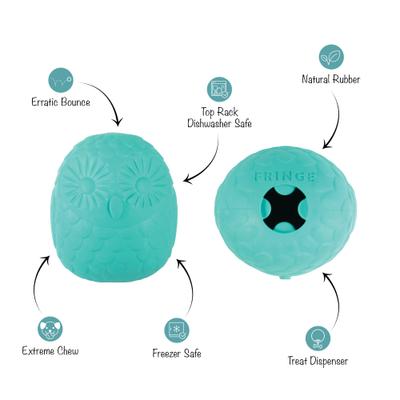 Show full view: Fringe Studio You're A Hoot Rubber Dog Toy, Turquoise slide 2 of 5