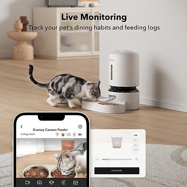 Show full view: Petlibro Granary WIFI Automatic Two Cat & Dog Feeder with Camera & 3 Pet Food Desiccant Bags, White, 5L slide 5 of 11