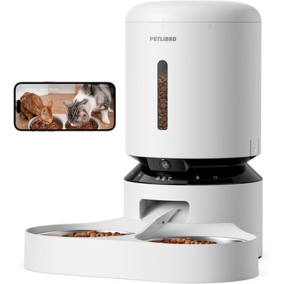 Petlibro Petlibro Granary WIFI Automatic Two Cat & Dog Feeder with Camera & 3 Pet Food Desiccant Bags, White, 5L