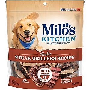 Milo's Kitchen Steak Grillers Recipe with Angus Steak Dog Treats, 10-oz bag