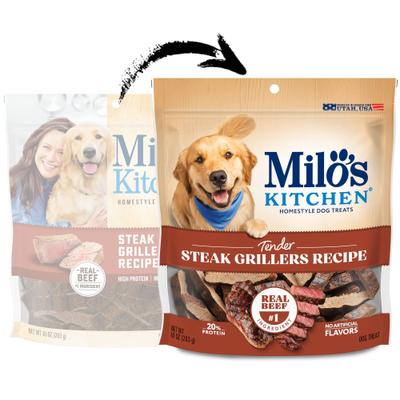 Show full view: Milo's Kitchen Steak Grillers Recipe with Angus Steak Dog Treats, 10-oz bag slide 3 of 12