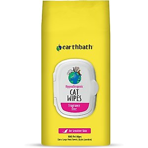 Earthbath Hypo-Allergenic Fragrance Free Cat Grooming Wipes, 100 count
