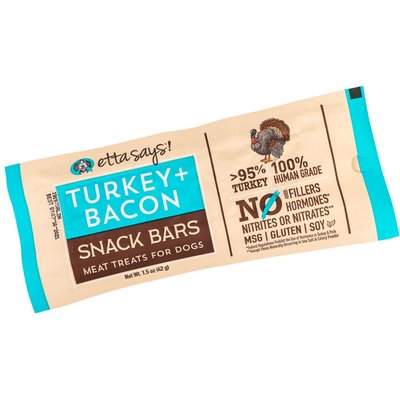 Etta Says! Etta Says! Turkey + Bacon Snack Bars Human Grade Jerky Dog Treats, 1.50-oz bar, 1 count