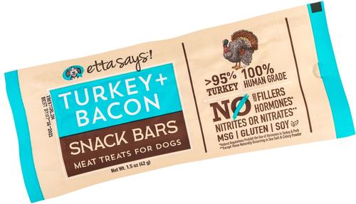 Show full view: Etta Says! Turkey + Bacon Snack Bars Human Grade Jerky Dog Treats, 1.5-oz bar, 12 count slide 3 of 11
