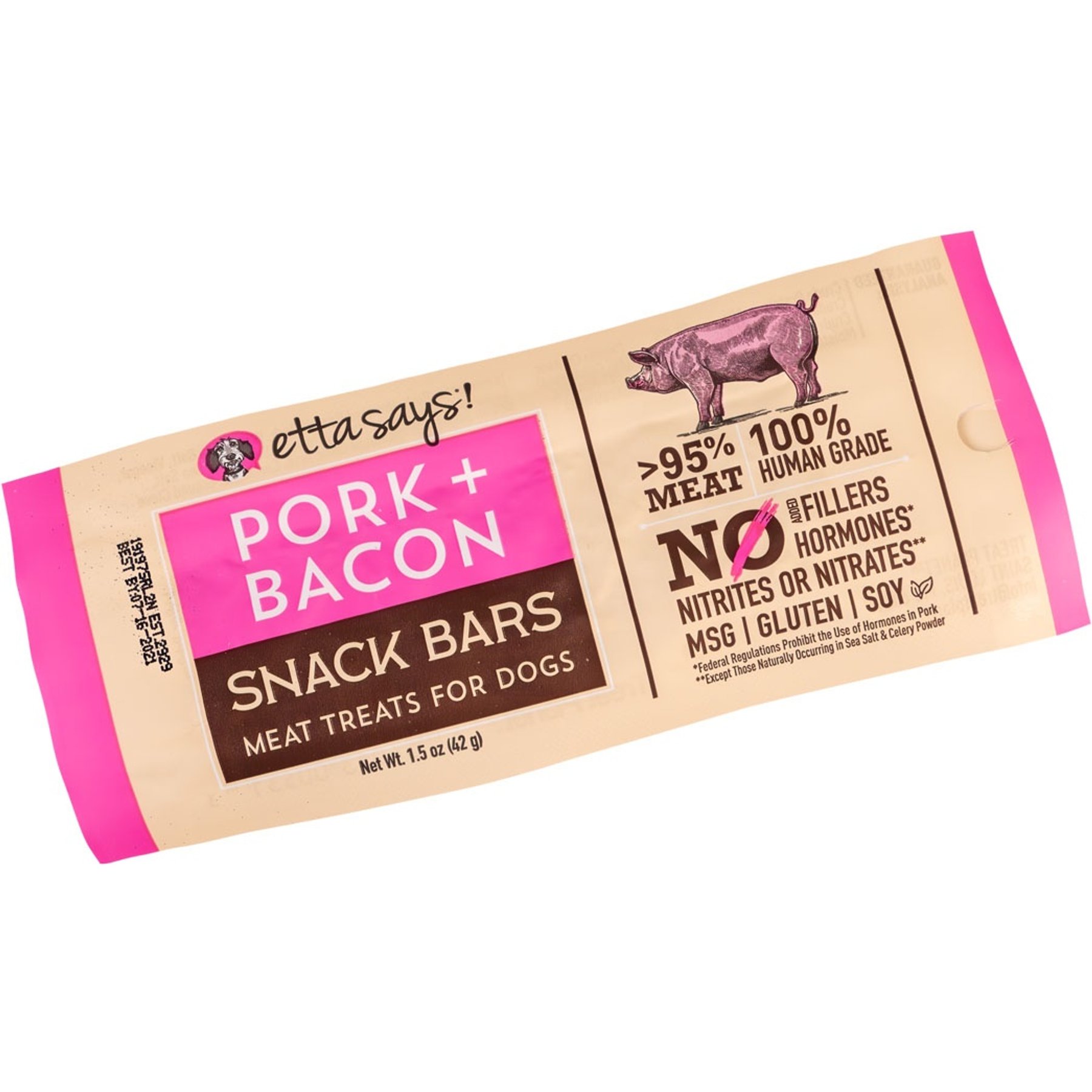 Etta Says! Pork + Bacon Snack Bars Human Grade Jerky Dog Treats, 1.5-oz bar, 1 count
