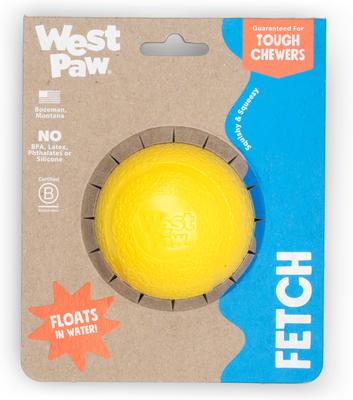 Show full view: West Paw Boundr Ball Dog Fetch Chew Toy, Dandelion Yellow, Large slide 3 of 6