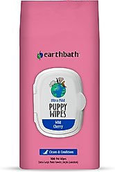 Earthbath Ultra-Mild Wild Cherry Scented Puppy Grooming Wipes, 100 count