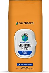 Earthbath Oatmeal & Aloe Vanilla & Almond Scented Cat & Dog Grooming Wipes, 100 count