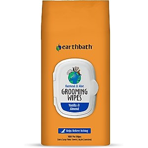 Earthbath Oatmeal & Aloe Vanilla & Almond Scented Cat & Dog Grooming Wipes, 100 count