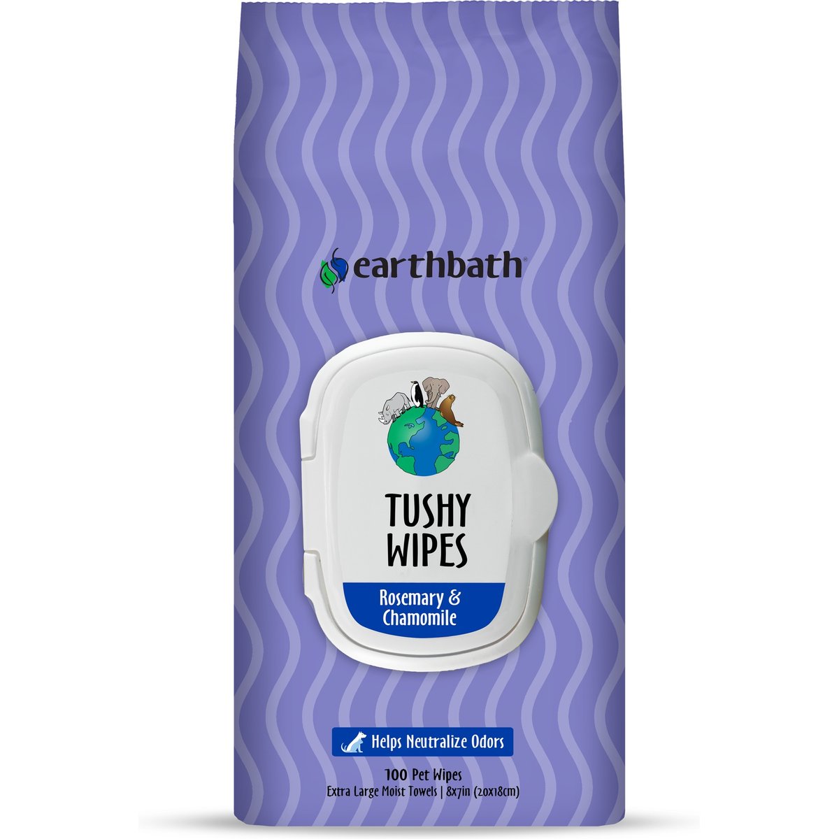 Earthbath Rosemary & Chamomile Scented Dog & Cat Tushy Grooming Wipes, 100 count