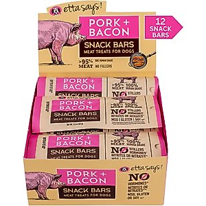 Etta Says! Pork + Bacon Snack Bars Human Grade Jerky Dog Treats, 1.5-oz bar, 12 count
