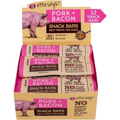 Etta Says! Etta Says! Pork + Bacon Snack Bars Human Grade Jerky Dog Treats, 1.5-oz bar, 12 count