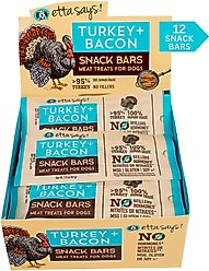 Etta Says! Turkey + Bacon Snack Bars Human Grade Jerky Dog Treats, 1.5-oz bar, 12 count
