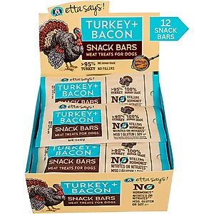 Etta Says! Turkey + Bacon Snack Bars Human Grade Jerky Dog Treats, 1.5-oz bar, 12 count