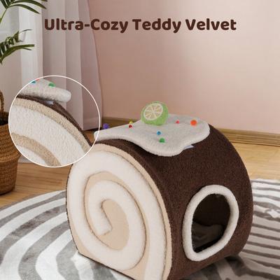 Show full view: Happy & Polly Swiss Roll Cake Orthopedic Covered Cat Bed, Coffee slide 4 of 10