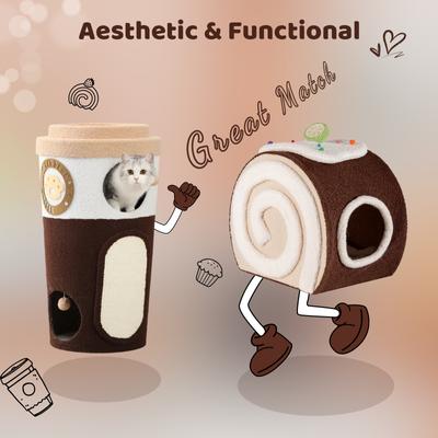 Show full view: Happy & Polly Swiss Roll Cake Orthopedic Covered Cat Bed, Coffee slide 8 of 10