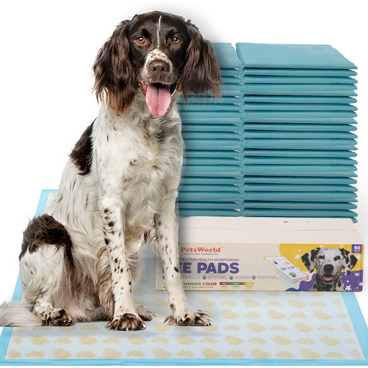 PetsWorld Health-Indicator Dog Training Pee Pads, Unscented, 36 x 36-in, 50 count