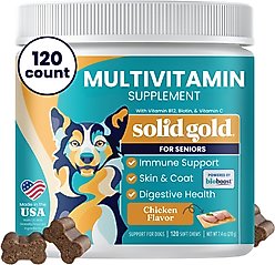 Solid Gold PetVites Multivitamin Chicken Flavored Soft Chews Vitamin C & B12 Supplement for Senior Dogs, 120 count