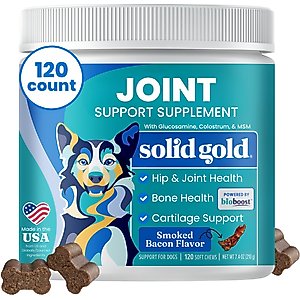 Solid Gold Leaps & Hounds Soft Chews Glucosamine Chondroitin Joint Supplement for Dogs, 120 count