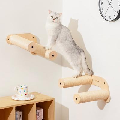 Show full view: MewooFun Sisal Rope Scratcher Wooden Cat Wall Shelves, Natural slide 3 of 5