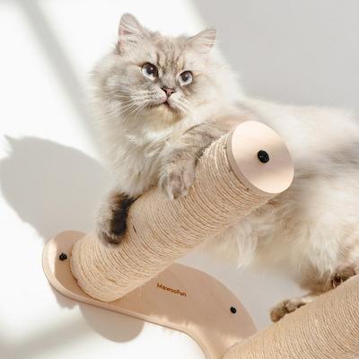 Show full view: MewooFun Sisal Rope Scratcher Wooden Cat Wall Shelves, Natural slide 4 of 5