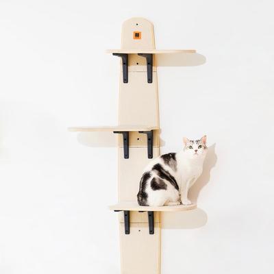 Show full view: MewooFun 4-Level Carpeted Wooden Cat Wall Shelves, Natural slide 2 of 3