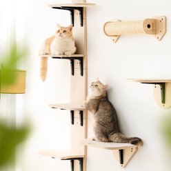 MewooFun 4-Level Carpeted Wooden Cat Wall Shelves, Natural