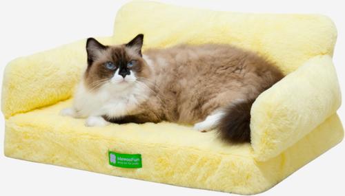 Show full view: MewooFun Fashion Fluffy Dog & Cat Sofa Bed, Yellow, 25.6-in slide 2 of 5