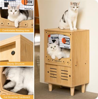 Show full view: MewooFun Wooden TV House Cat Condo, Natural, 15.7-in slide 5 of 5