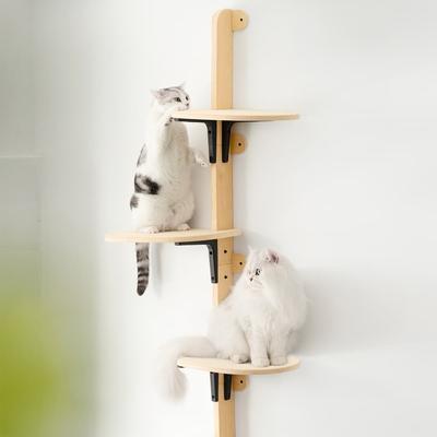 Show full view: MewooFun 4-Level Wooden Cat Wall Shelves, Natural slide 3 of 5