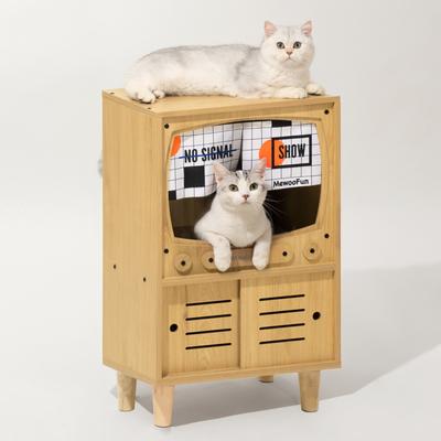 Show full view: MewooFun Wooden TV House Cat Condo, Natural, 15.7-in slide 4 of 5