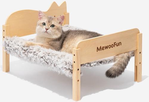 Show full view: MewooFun Stackable Wooden Hammock Cat Sofa Bed with Removable Cover, Brown, 21.65-in slide 3 of 6