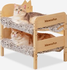 MewooFun Stackable Wooden Hammock Cat Sofa Bed with Removable Cover, Brown, 21.65-in